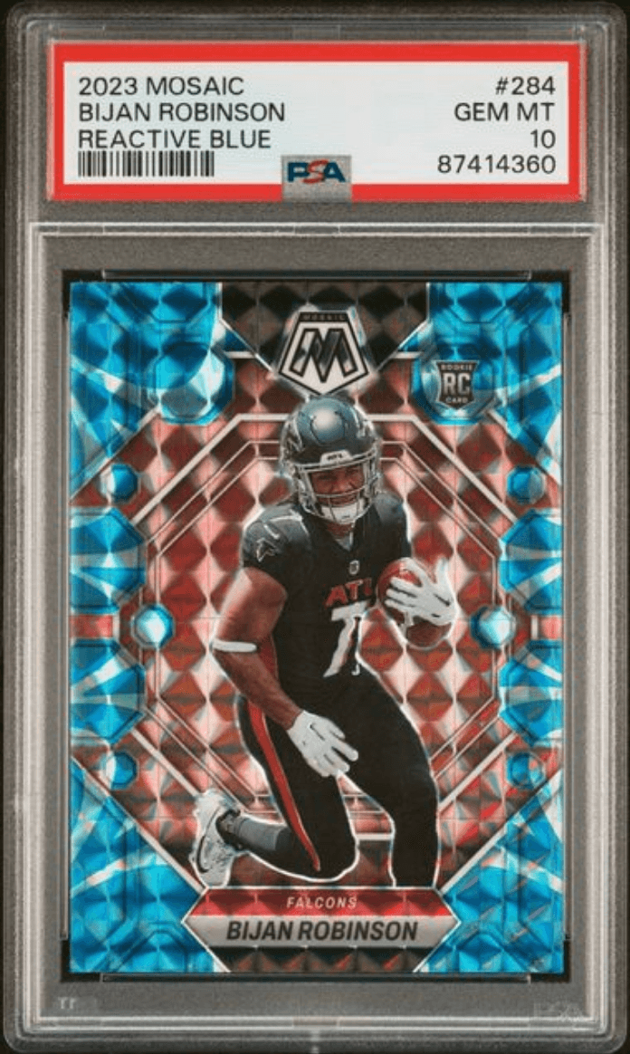Graded 2023 Panini Mosaic Bijan Robinson #284 Reactive Blue Rookie RC Football Card PSA 10 Gem Mint
