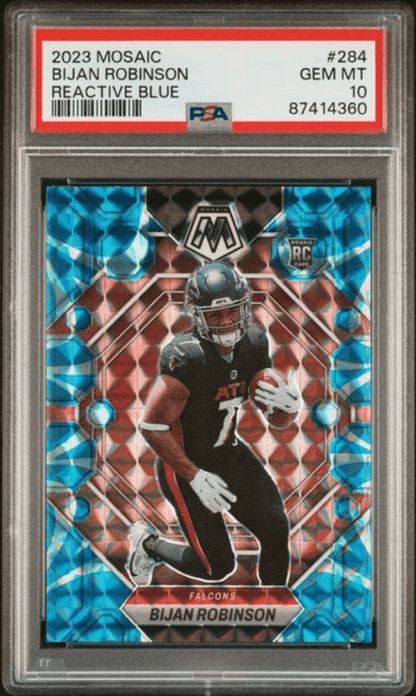 Graded 2023 Panini Mosaic Bijan Robinson #284 Reactive Blue Rookie RC Football Card PSA 10 Gem Mint