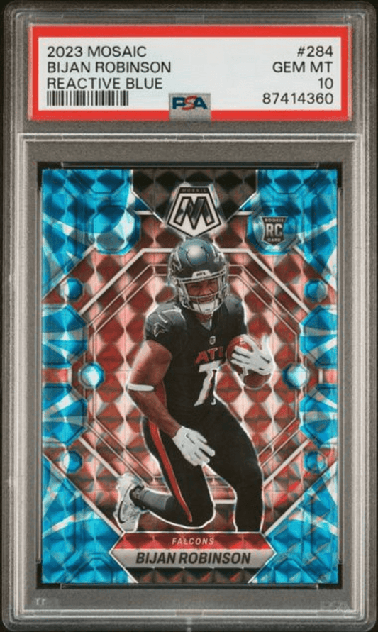 Graded 2023 Panini Mosaic Bijan Robinson #284 Reactive Blue Rookie RC Football Card PSA 10 Gem Mint