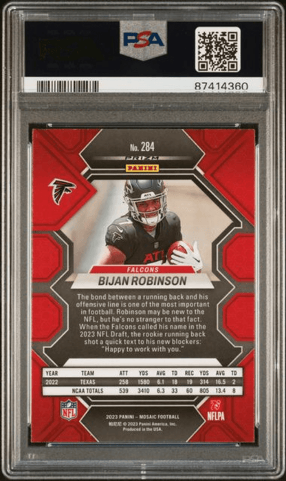 Graded 2023 Panini Mosaic Bijan Robinson #284 Reactive Blue Rookie RC Football Card PSA 10 Gem Mint