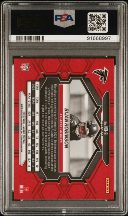 Graded 2023 Panini Mosaic Bijan Robinson #ND9 NFL Debut Mosaic Rookie RC Football Card PSA 10 Gem Mint