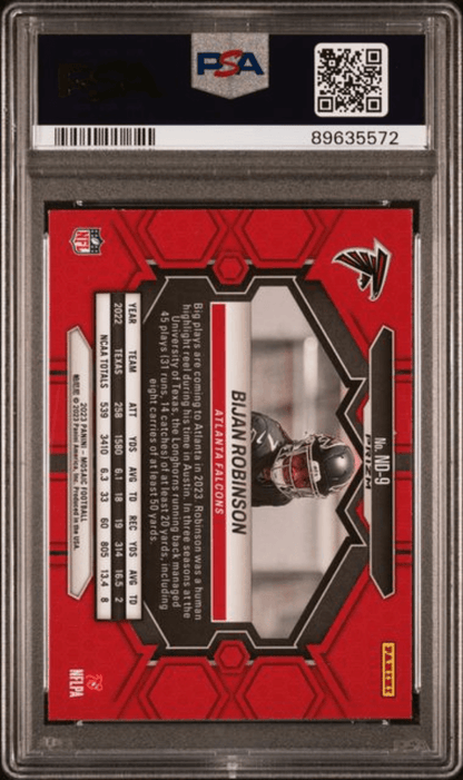 Graded 2023 Panini Mosaic Bijan Robinson #ND9 NFL Debut Green Rookie RC Football Card PSA 10 Gem Mint