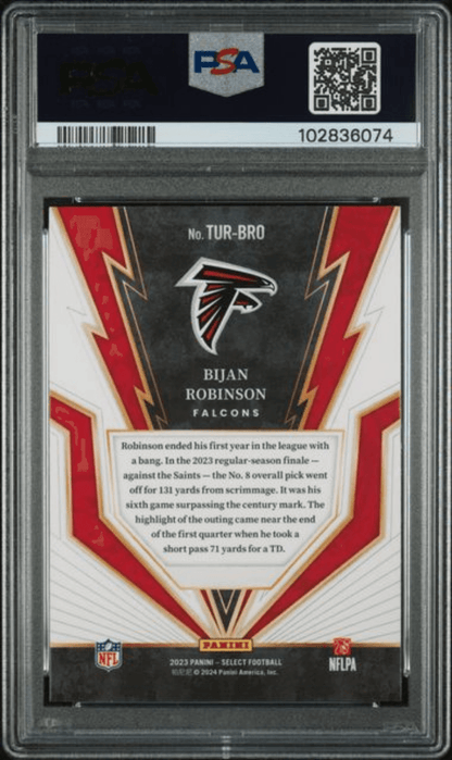 Graded 2023 Panini Select Bijan Robinson #TURBRO Turbocharged Rookie RC Football Card PSA 10 Gem Mint