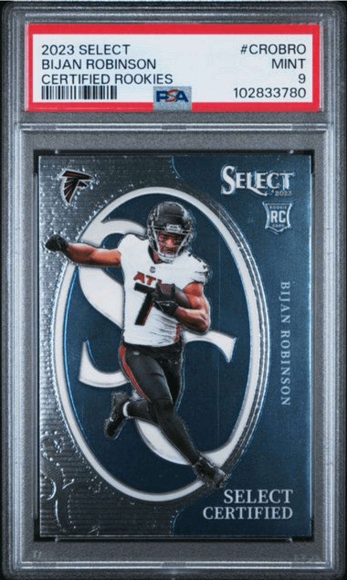 Graded 2023 Panini Select Bijan Robinson #CROBRO Certified Rookies Rookie RC Football Card PSA 9 Mint