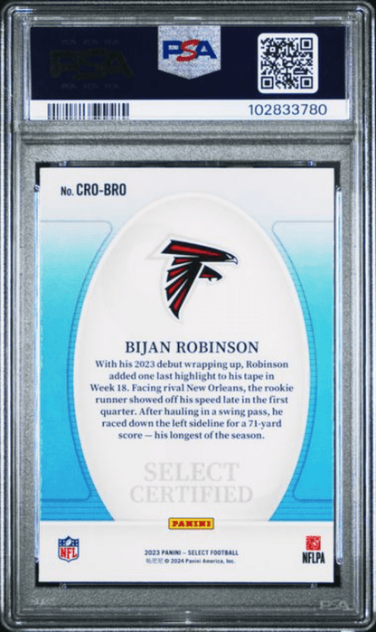 Graded 2023 Panini Select Bijan Robinson #CROBRO Certified Rookies Rookie RC Football Card PSA 9 Mint