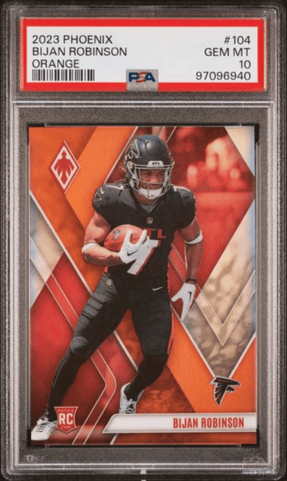 Graded 2023 Panini Phoenix Bijan Robinson #104 Orange /99 Rookie RC Football Card PSA 10 Gem Mint