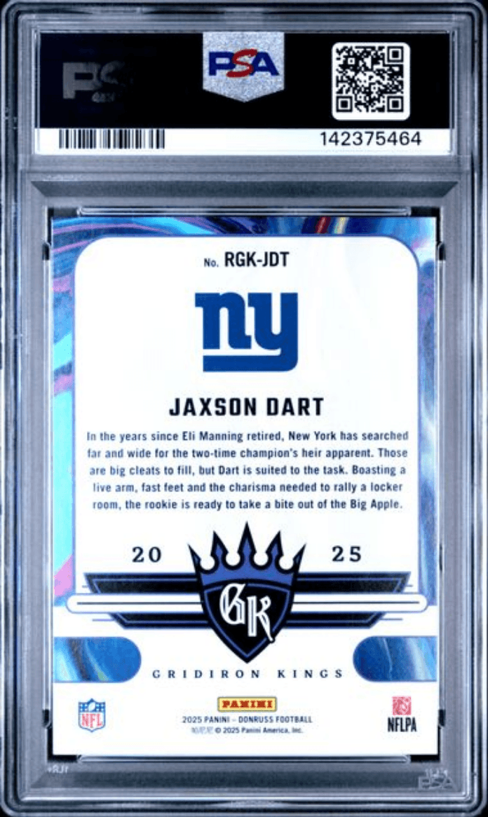Graded 2025 Panini Donruss Jaxson Dart #RGKJDT Rookie Gridiron Kings Rookie RC Football Card PSA 9 Mint