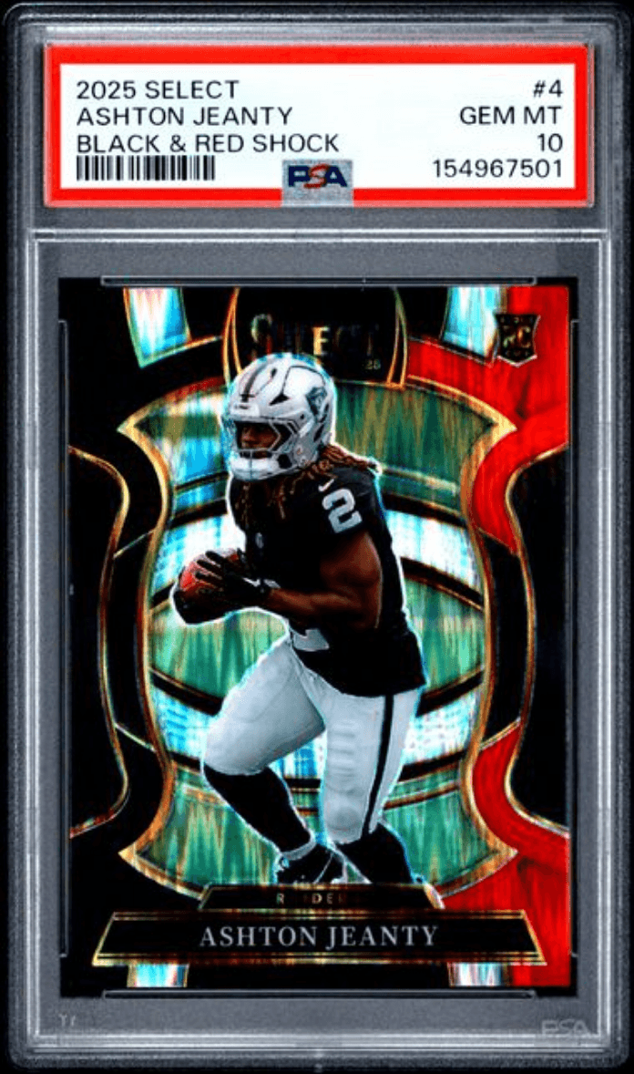 Graded 2025 Panini Select Ashton Jeanty #4 Black & Red Shock Rookie RC Football Card PSA 10 Gem Mint