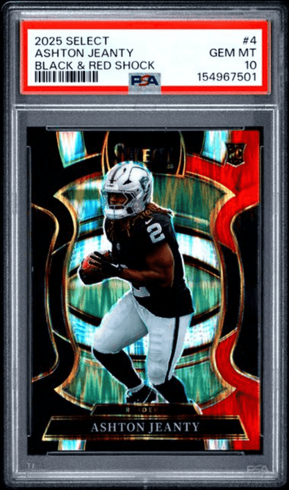 Graded 2025 Panini Select Ashton Jeanty #4 Black & Red Shock Rookie RC Football Card PSA 10 Gem Mint