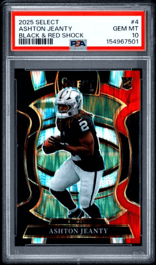 Graded 2025 Panini Select Ashton Jeanty #4 Black & Red Shock Rookie RC Football Card PSA 10 Gem Mint