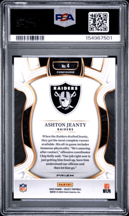 Graded 2025 Panini Select Ashton Jeanty #4 Black & Red Shock Rookie RC Football Card PSA 10 Gem Mint