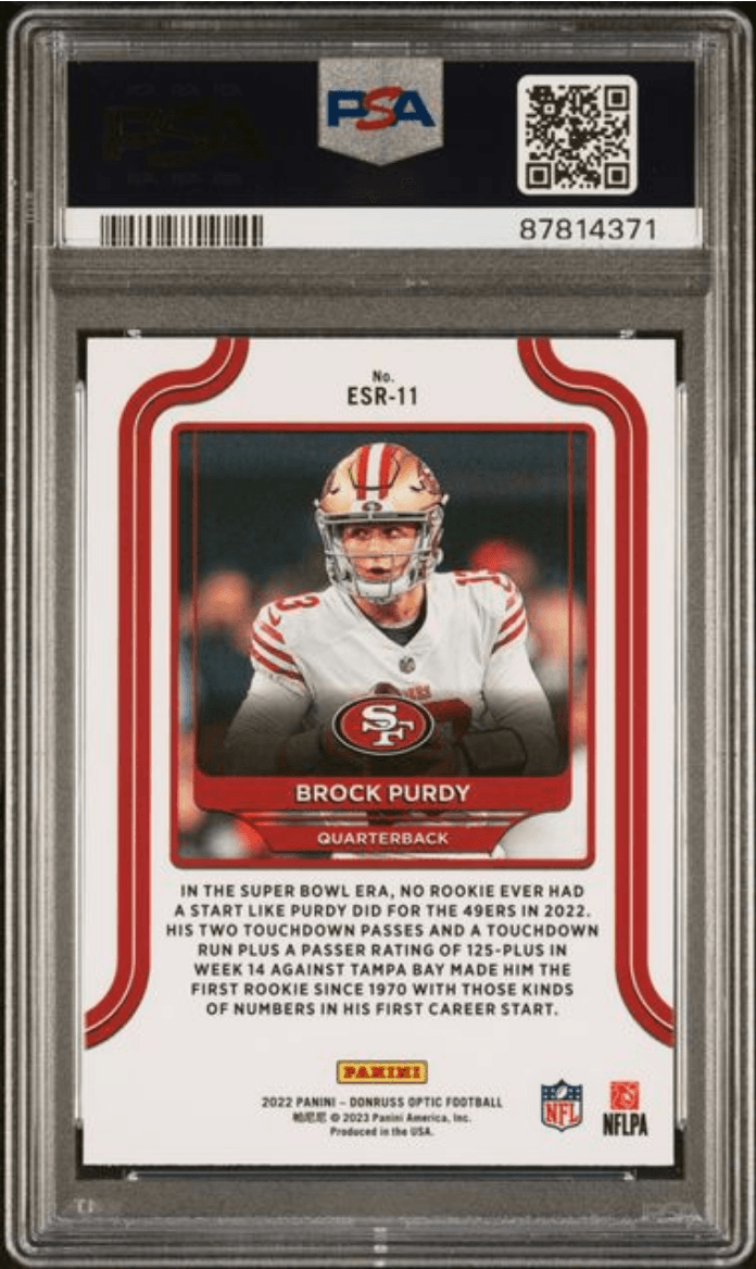 Graded 2022 Panini Donruss Optic Brock Purdy #ESR11 The Elite Series Rookies Rookie RC Football Card PSA 10 Gem Mint