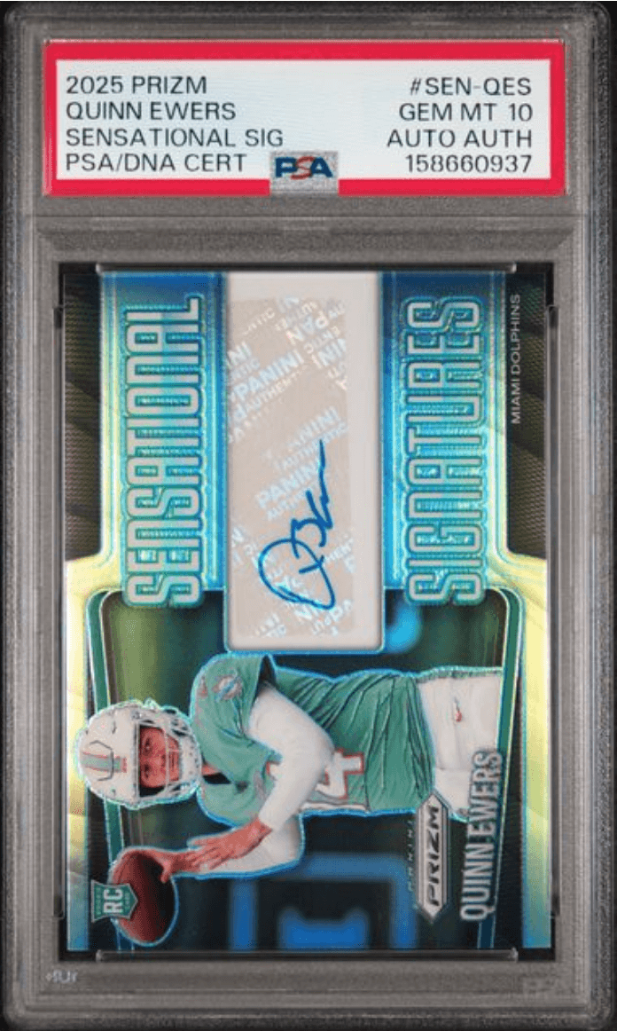 Graded 2025 Panini Prizm Quinn Ewers #SENQES Sensations Sig /149 Rookie RC Football Card PSA 10 Gem Mint AUTO Auth