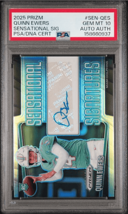 Graded 2025 Panini Prizm Quinn Ewers #SENQES Sensations Sig /149 Rookie RC Football Card PSA 10 Gem Mint AUTO Auth