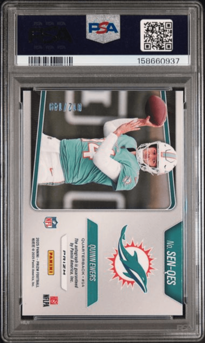 Graded 2025 Panini Prizm Quinn Ewers #SENQES Sensations Sig /149 Rookie RC Football Card PSA 10 Gem Mint AUTO Auth