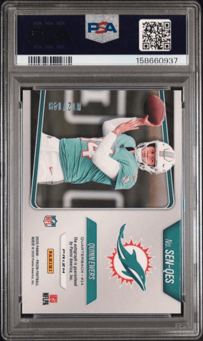 Graded 2025 Panini Prizm Quinn Ewers #SENQES Sensations Sig /149 Rookie RC Football Card PSA 10 Gem Mint AUTO Auth
