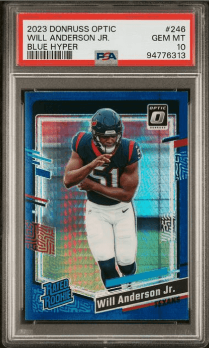 Graded 2023 Panini Donruss Optic Will Anderson Jr #246 Blue Hyper Rookie RC Football Card PSA 10 Gem Mint