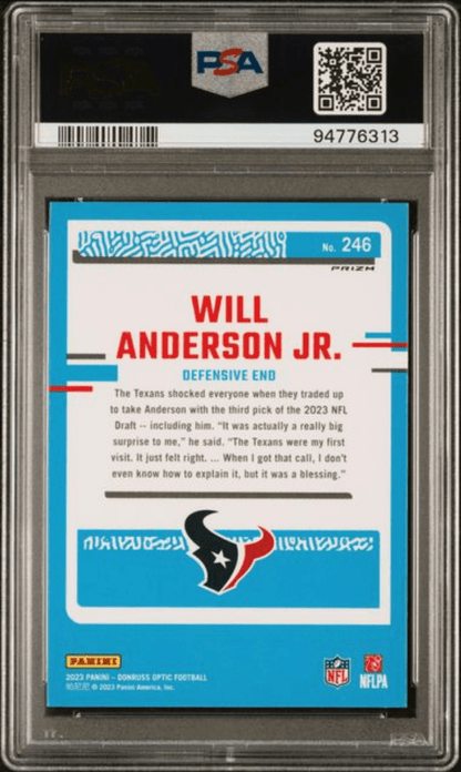 Graded 2023 Panini Donruss Optic Will Anderson Jr #246 Blue Hyper Rookie RC Football Card PSA 10 Gem Mint