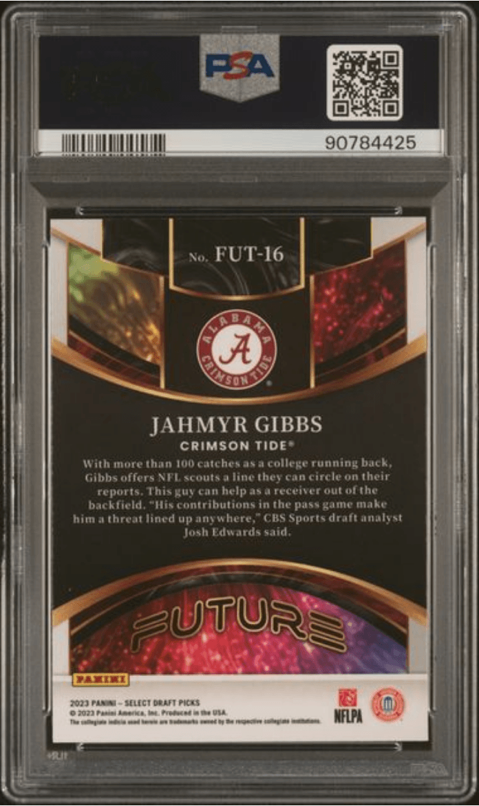Graded 2023 Panini Select Draft Picks Jahmyr Gibbs #FUT16 Future Silver Rookie RC Football Card PSA 10 Gem Mint