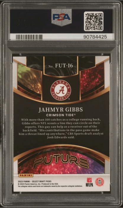 Graded 2023 Panini Select Draft Picks Jahmyr Gibbs #FUT16 Future Silver Rookie RC Football Card PSA 10 Gem Mint