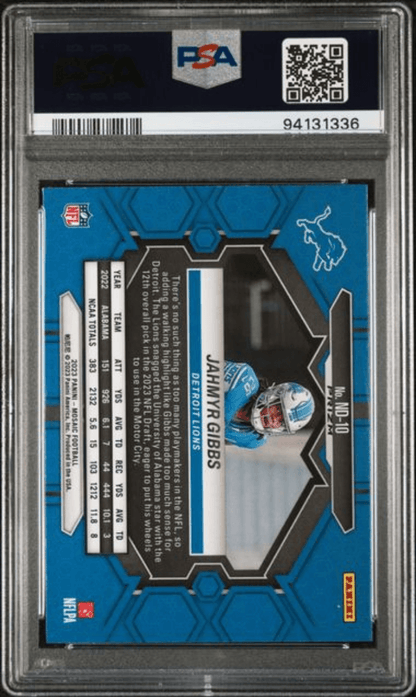 Graded 2023 Panini Mosaic Jahmyr Gibbs #ND10 NFL Debut Mosaic Rookie RC Football Card PSA 10 Gem Mint