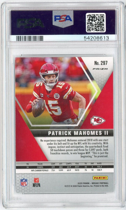 Graded 2020 Panini Mosaic Patrick Mahomes II #297 Silver Prizm Football Card PSA 10 Gem Mint