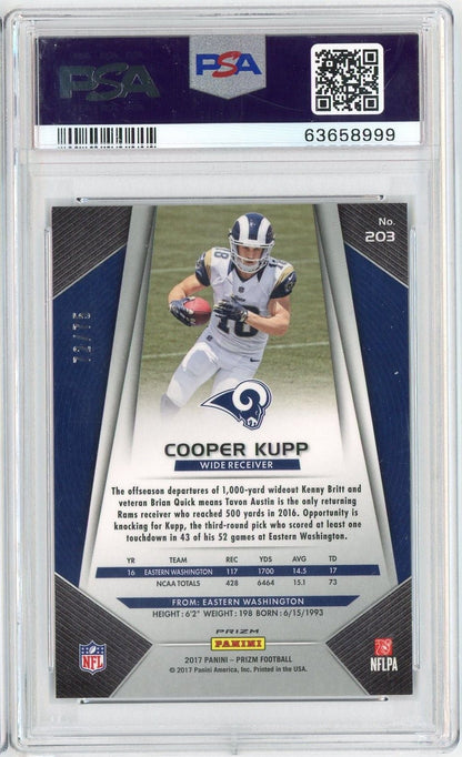 Graded 2017 Panini Prizm Cooper Kupp #203 Purple Crystals Prizm /75 Rookie RC Football Card PSA 10 Gem Mint