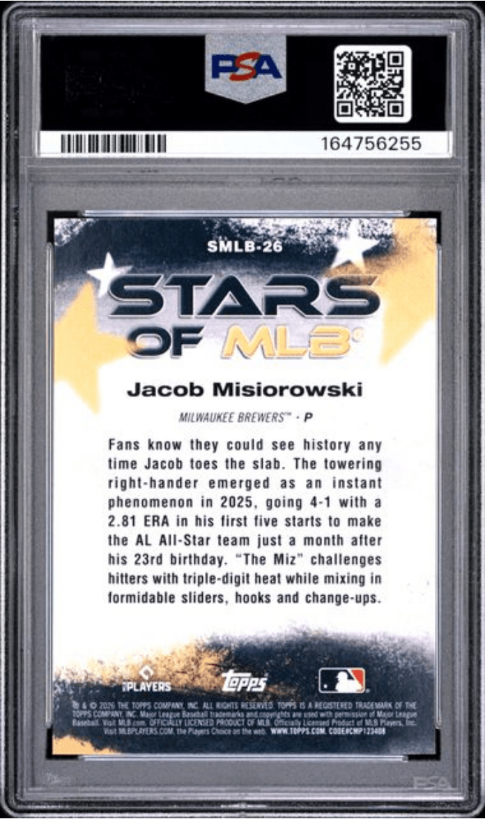 Graded 2026 Topps Jacob Misiorowski #26 Stars of MLB Rookie RC Baseball Card PSA 10 Gem Mint