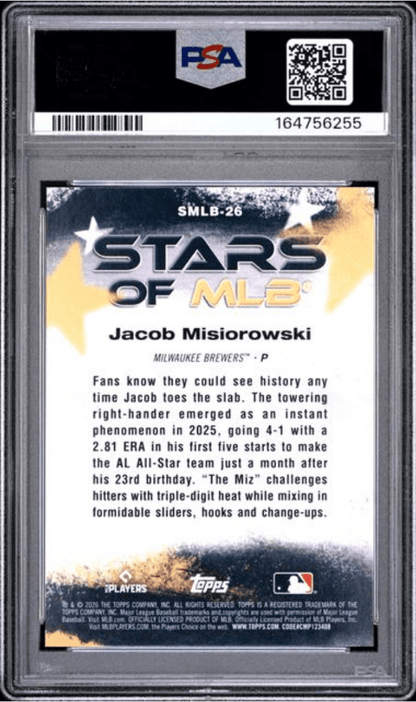 Graded 2026 Topps Jacob Misiorowski #26 Stars of MLB Rookie RC Baseball Card PSA 10 Gem Mint