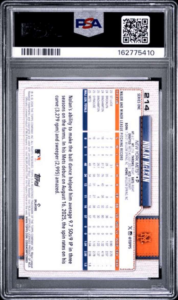 Graded 2026 Topps Nolan McLean #214 Sandglitter Rookie RC Baseball Card PSA 10 Gem Mint