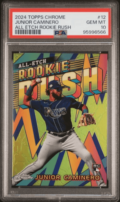 Graded 2024 Topps Chrome Junior Caminero #12 All Etch Rookie Rush Rookie RC Baseball Card PSA 10 Gem Mint