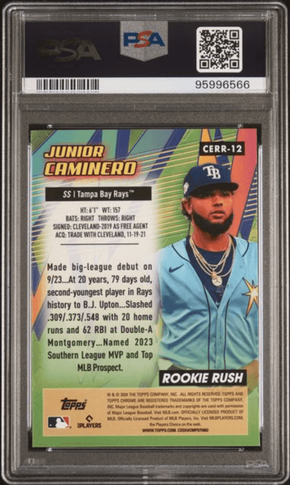 Graded 2024 Topps Chrome Junior Caminero #12 All Etch Rookie Rush Rookie RC Baseball Card PSA 10 Gem Mint