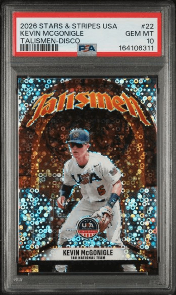 Graded 2026 Panini Stars & Stripes USA Kevin McGonigle #U22 Talisman Disco Rookie RC Baseball Card PSA 10 Gem Mint