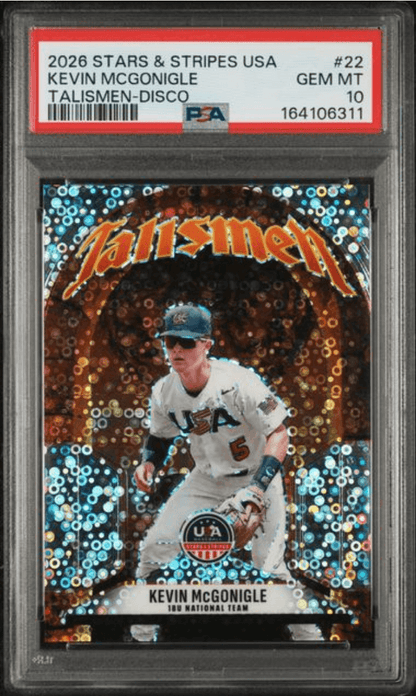 Graded 2026 Panini Stars & Stripes USA Kevin McGonigle #U22 Talisman Disco Rookie RC Baseball Card PSA 10 Gem Mint