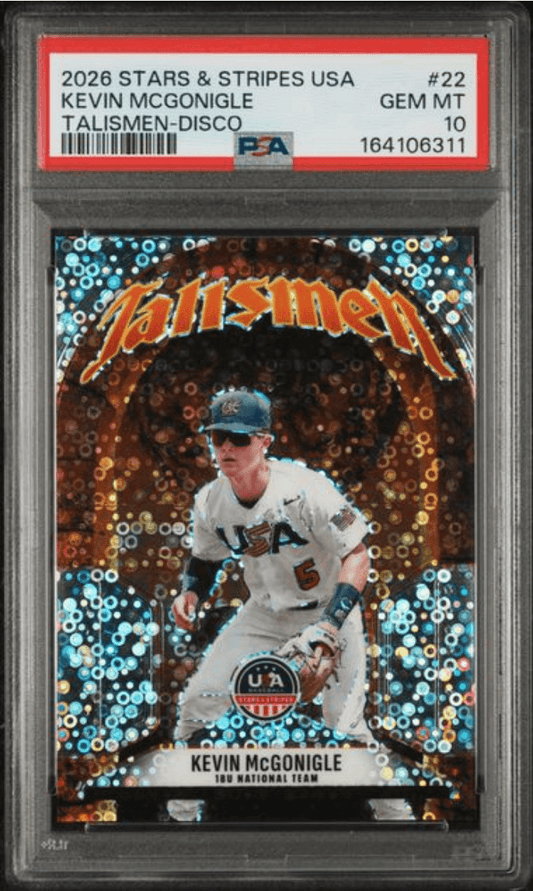 Graded 2026 Panini Stars & Stripes USA Kevin McGonigle #U22 Talisman Disco Rookie RC Baseball Card PSA 10 Gem Mint