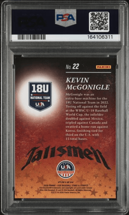 Graded 2026 Panini Stars & Stripes USA Kevin McGonigle #U22 Talisman Disco Rookie RC Baseball Card PSA 10 Gem Mint