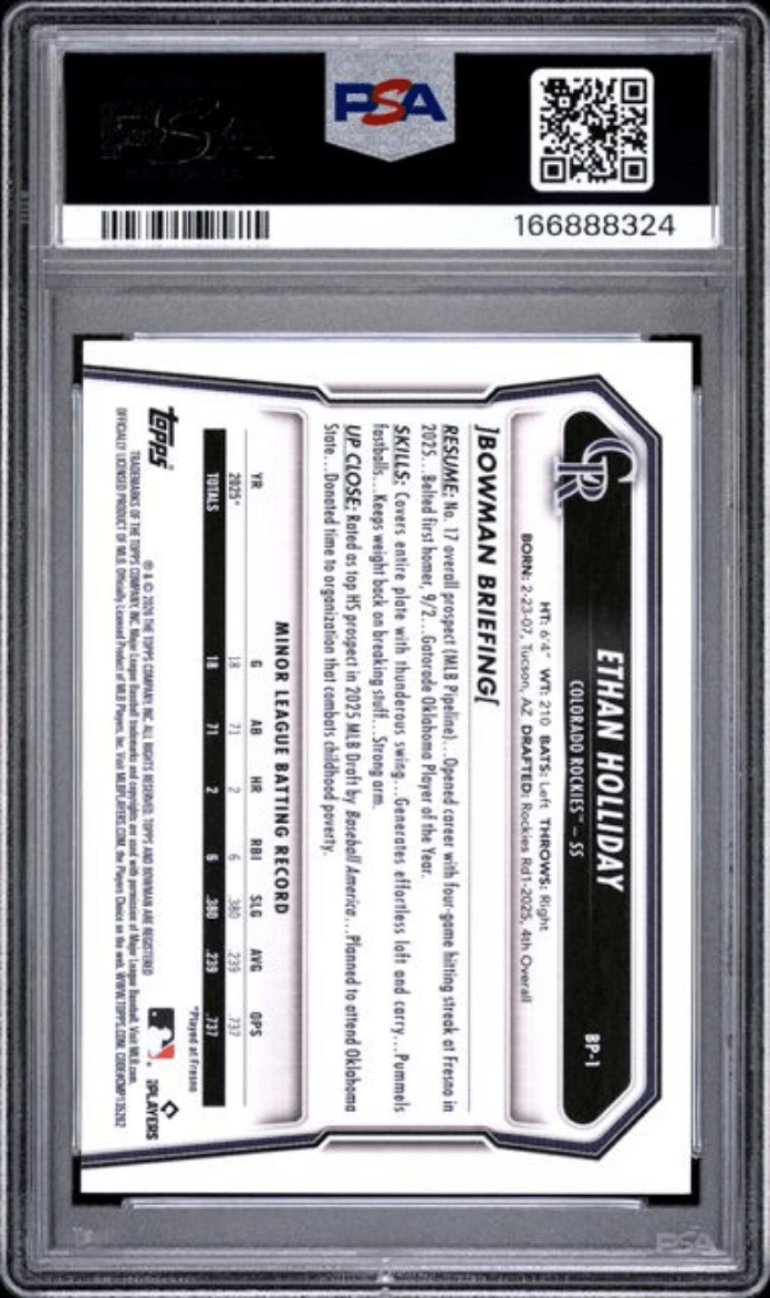 Graded 2026 Topps Bowman Ethan Holliday #BP1 Paper Prospects Rookie RC Baseball Card PSA 10 Gem Mint