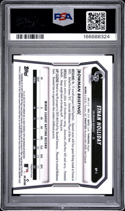 Graded 2026 Topps Bowman Ethan Holliday #BP1 Paper Prospects Rookie RC Baseball Card PSA 10 Gem Mint