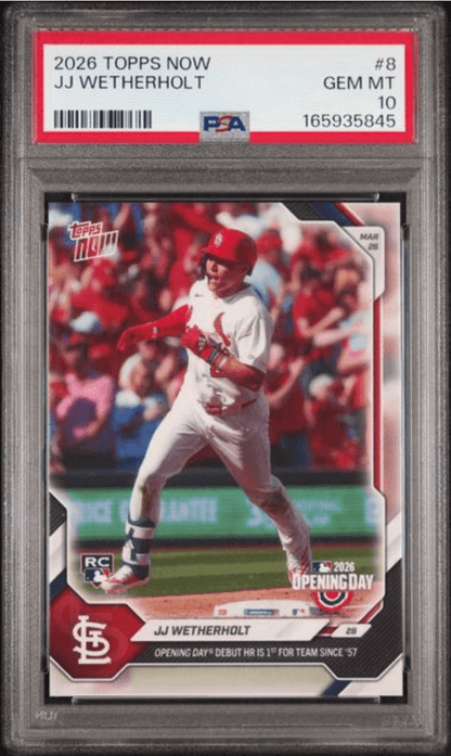 Graded 2026 Topps Now JJ Wetherholt #8 Rookie RC Baseball Card PSA 10 Gem Mint