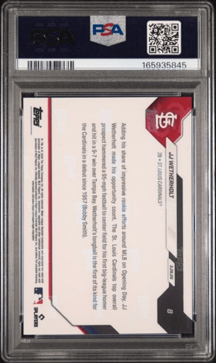 Graded 2026 Topps Now JJ Wetherholt #8 Rookie RC Baseball Card PSA 10 Gem Mint