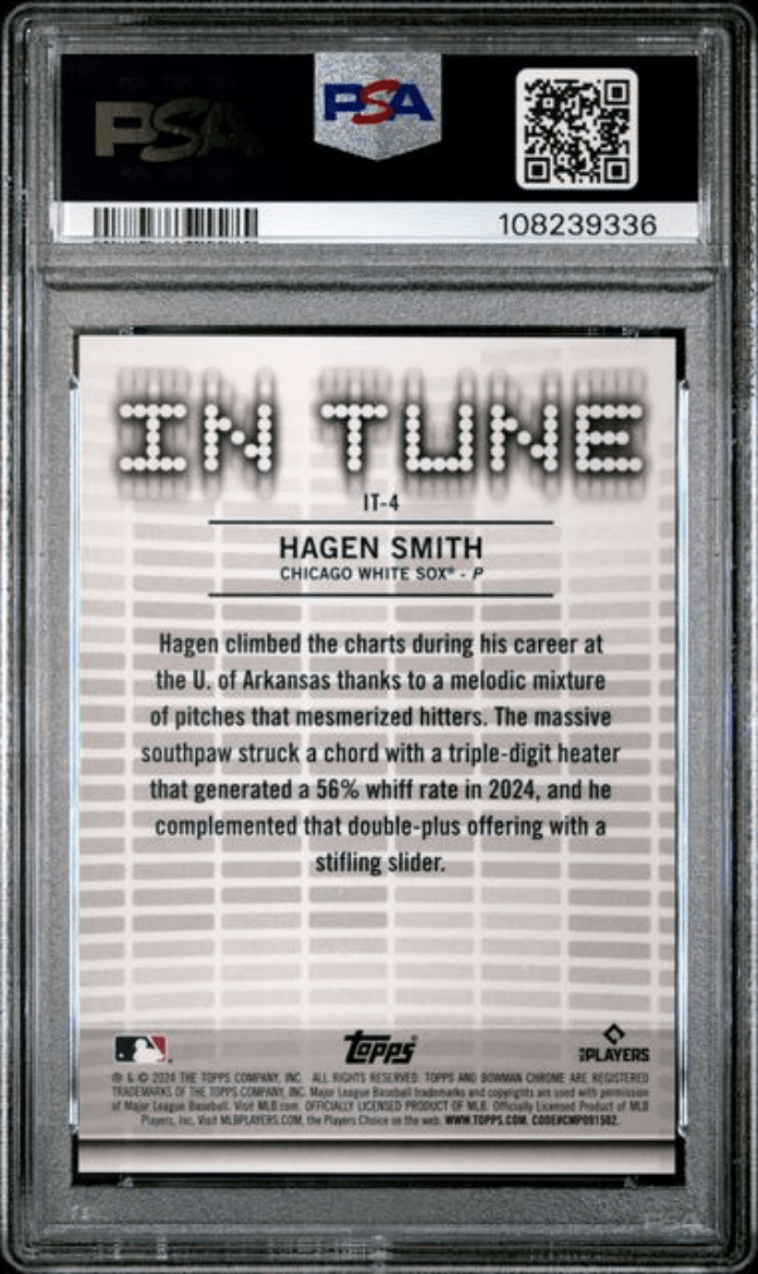 Graded 2024 Topps Bowman Draft Hagen Smith #IT4 In Tune Green Refractor /99 Rookie RC Baseball Card PSA 10 Gem Mint