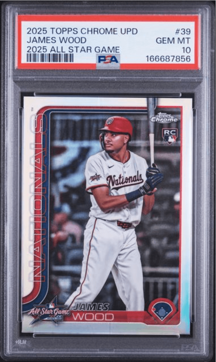 Graded 2025 Topps Chrome Update James Wood #39 2025 All Star Game Rookie RC Baseball Card PSA 10 Gem Mint
