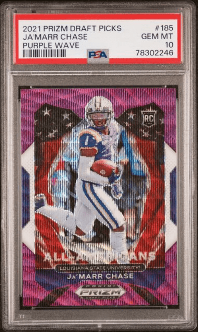 Graded 2021 Panini Prizm DP Ja'Marr Chase #185 Purple Wave Rookie RC Football Card PSA 10 Gem Mint