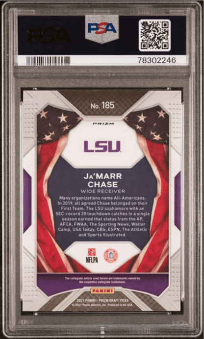 Graded 2021 Panini Prizm DP Ja'Marr Chase #185 Purple Wave Rookie RC Football Card PSA 10 Gem Mint