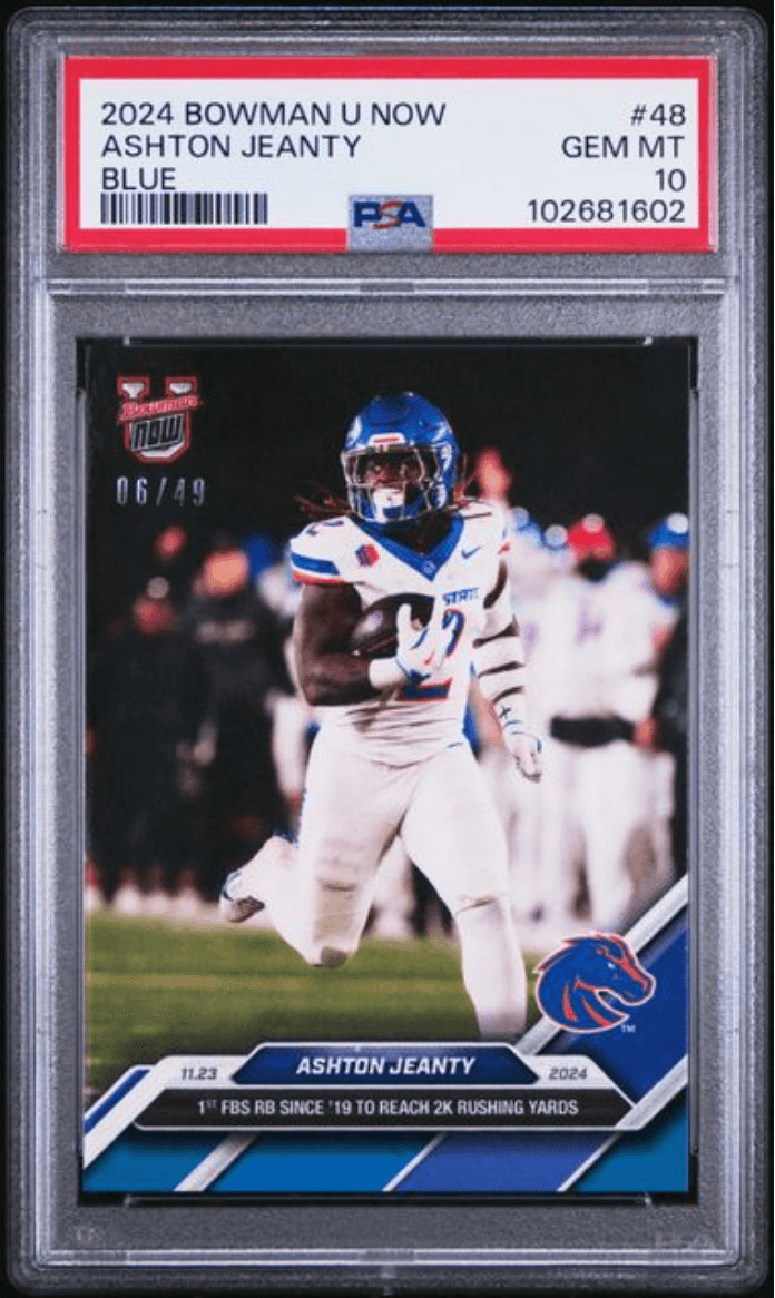 Graded 2024 Topps Bowman U Now Ashton Jeanty #48 Blue /49 Rookie RC Football Card PSA 10 Gem Mint