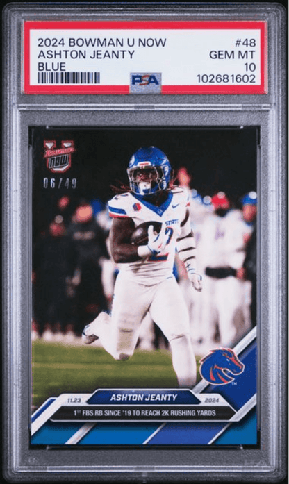 Graded 2024 Topps Bowman U Now Ashton Jeanty #48 Blue /49 Rookie RC Football Card PSA 10 Gem Mint