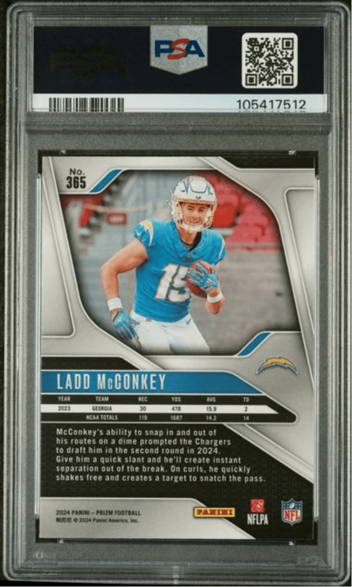 Graded 2024 Panini Prizm Ladd McConkey #365 RC Football Card PSA 10 Gem Mint