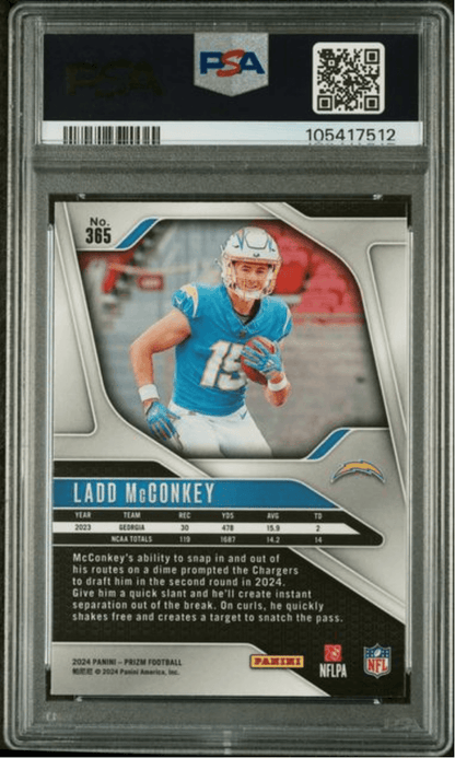 Graded 2024 Panini Prizm Ladd McConkey #365 RC Football Card PSA 10 Gem Mint
