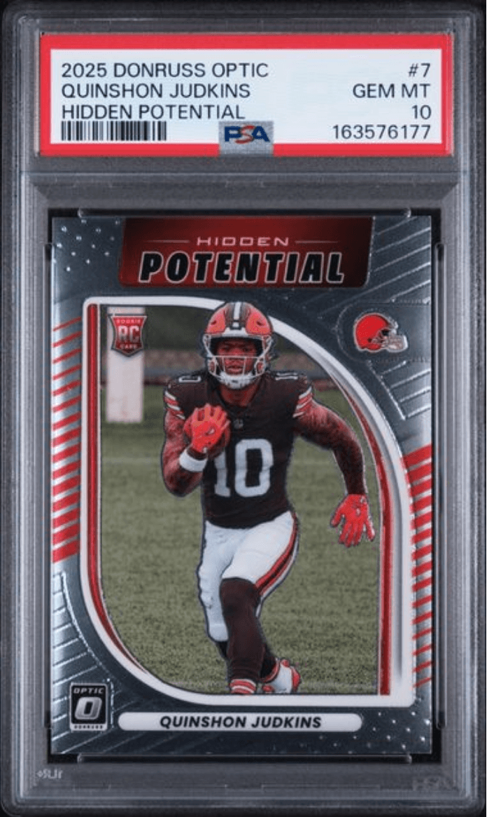 Graded 2025 Panini Donruss Optic Quinshon Judkins #7 Hidden Potential Rookie RC Football Card PSA 10 Gem Mint
