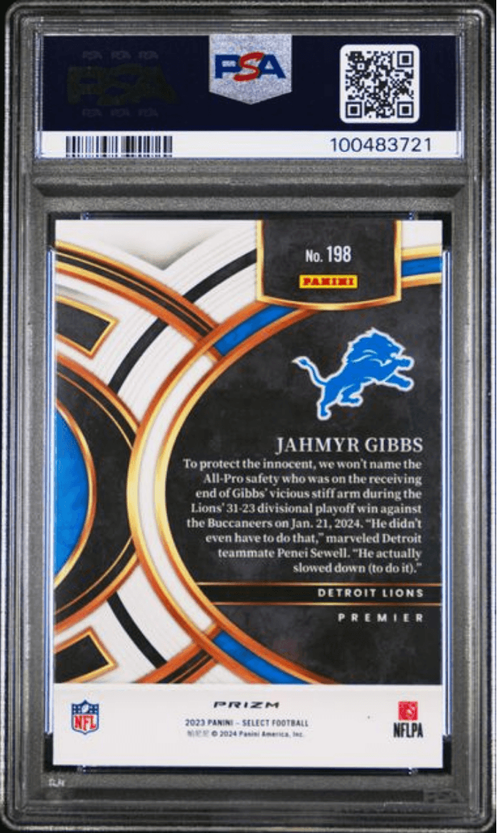 Graded 2023 Panini Select Jahmyr Gibbs #198 Silver Prizm Rookie RC Football Card PSA 10 Gem Mint